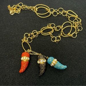 ADRIENNE - Gold Chain Necklace with Red, Black, and Turquoise “Horn Drop” Charms